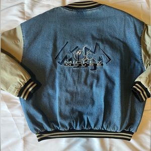 Vintage Mickey Mouse Varsity Denim Bomber Jacket 90s Disney Jean Size XL